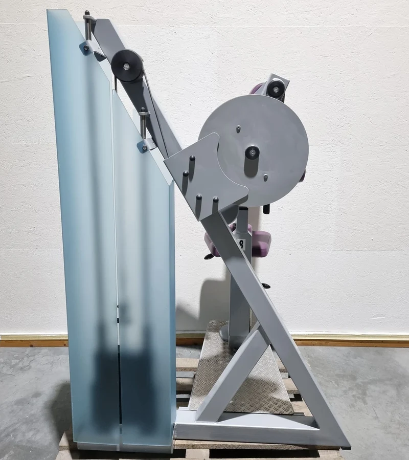SVG HWS-Trainer, Hals und Nacken Trainingsmaschine, Halswirbelbsäule Kräftigung, Reha Line, Rahmenfarbe Silber, Polsterfarbe Lila, gebrauchter - überholter Zustand