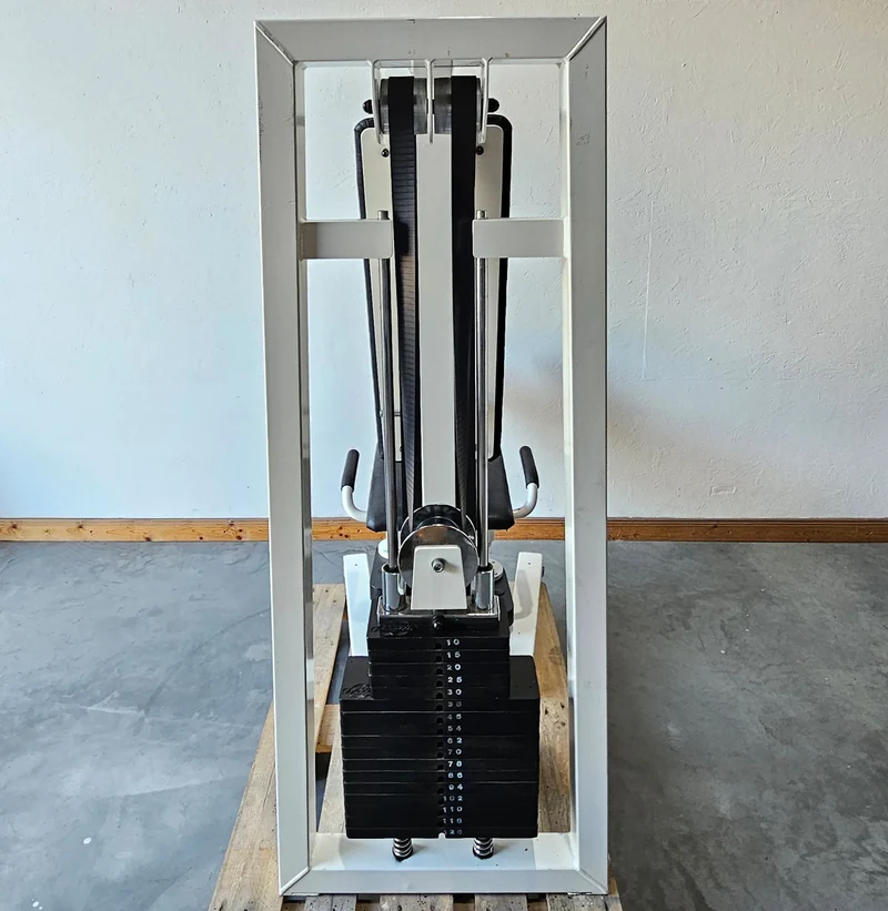 Gym80 Abduktorenmaschine, Hip Abductor, sitzend, Oldschool Bodybuilding Kraftgerät - Edition oder Classic Line, Rahmenfarbe Weiß, gebraucht mit Gebrauchsspuren