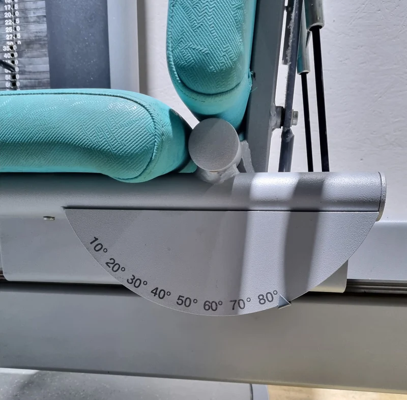 Frei Genius Funktionsstemme - verstellbare Beinpresse, Rahmenfarbe Silber, Polsterfarbe Türkis, gebraucht - überholter Zustand