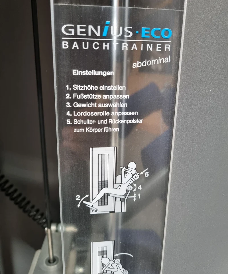 Frei Genius Eco Bauchtrainer Abdominal, Bauchmuskelmaschine, Abs Crunch, Rahmenfarbe Silber, gebraucht - überholter Zustand