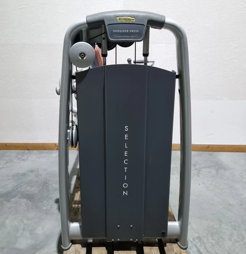 TechnoGym Schulterpresse, Shoulder Press, Selection Line - Rahmen Silber, Polster Braun, gebraucht - überholter Zustand