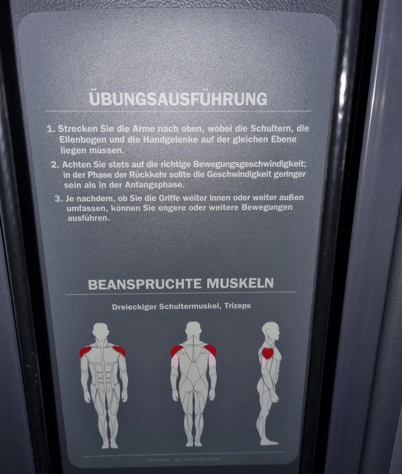 TechnoGym Schulterpresse, Shoulder Press, Selection Line - Rahmen Silber, Polster Braun, gebraucht - überholter Zustand
