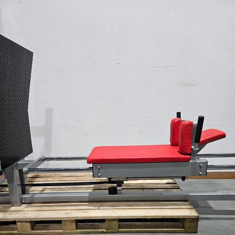 HBP Beinpresse liegend horizontal, Leg Press, großer 240kg Gewichtsblock, Bodybuilding Kraftgerät - Rahmenfarbe Silber, gebraucht - geprüfter Zustand