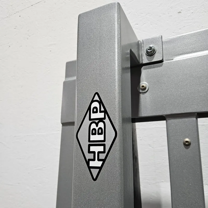 HBP Beinpresse liegend horizontal, Leg Press, großer 240kg Gewichtsblock, Bodybuilding Kraftgerät - Rahmenfarbe Silber, gebraucht - geprüfter Zustand
