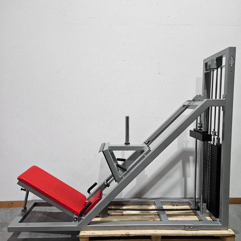 HBP Beinpresse 45° Grad, Leg Press, riesiger 300kg Gewichtsblock + extra Scheibenaufnahme, Bodybuilding Kraftgerät - Rahmenfarbe Silber, gebraucht - geprüfter Zustand