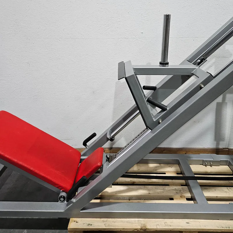 HBP Beinpresse 45° Grad, Leg Press, riesiger 300kg Gewichtsblock + extra Scheibenaufnahme, Bodybuilding Kraftgerät - Rahmenfarbe Silber, gebraucht - geprüfter Zustand