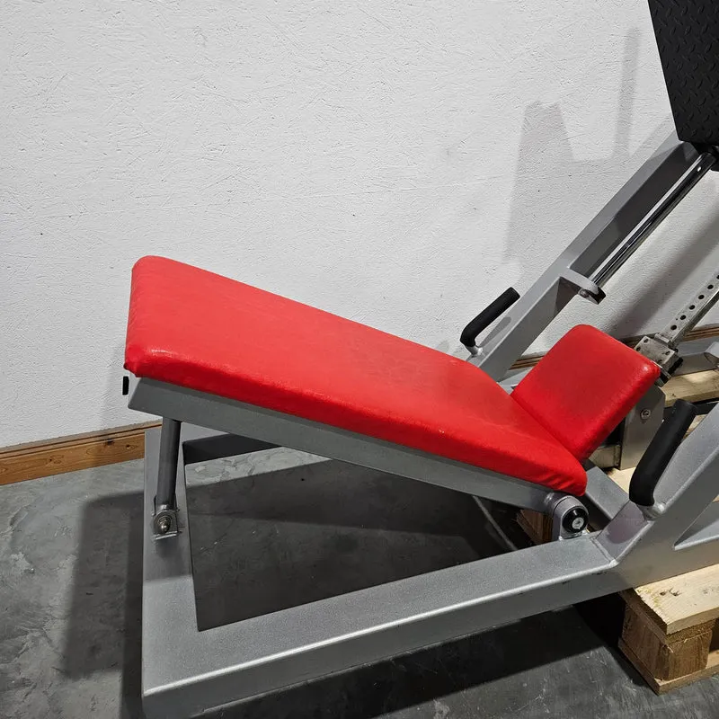 HBP Beinpresse 45° Grad, Leg Press, riesiger 300kg Gewichtsblock + extra Scheibenaufnahme, Bodybuilding Kraftgerät - Rahmenfarbe Silber, gebraucht - geprüfter Zustand