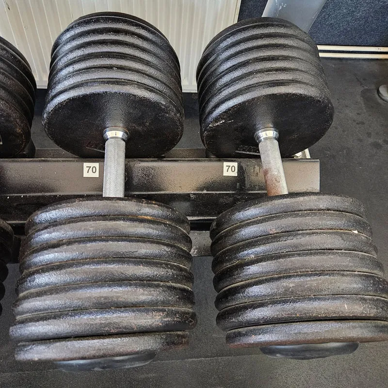 ElbeSport - 1 Paar 70kg Kurzhanteln aus Guss mit Gummi Endkappe, Oldschool, gebraucht - mit Gebrauchsspuren