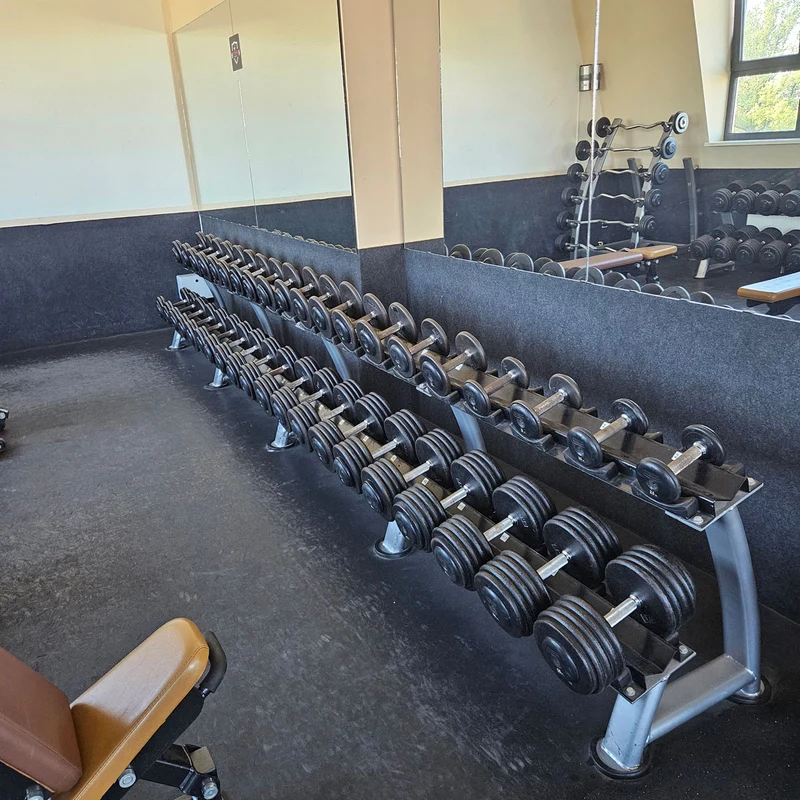 ElbeSport Kurzhantelsatz aus Guss von 2,5 bis 60kg in 2,5kg Stufen ( 24 Paare ) Oldschool, INKLUSIVE Kurzhantelablagen, gebraucht - mit Gebrauchsspuren