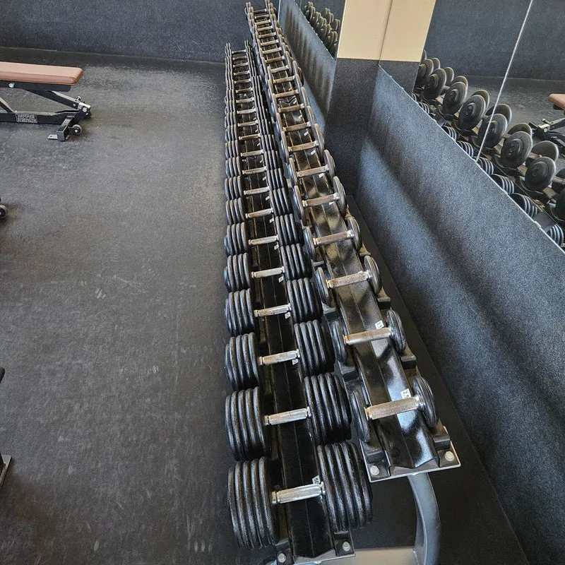ElbeSport Kurzhantelsatz aus Guss von 2,5 bis 50kg in 2,5kg Stufen ( 20 Paare ) Oldschool, INKLUSIVE Kurzhantelablagen, gebraucht - mit Gebrauchsspuren