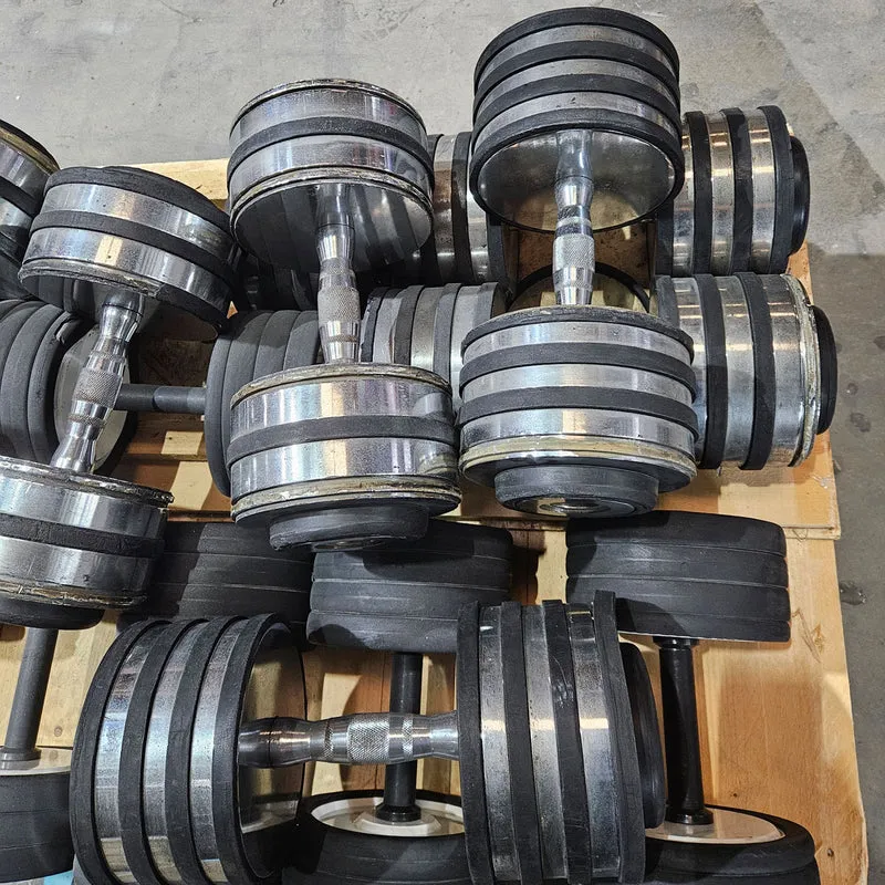 Kurzhantelsatz aus Guss bzw Chrom von 40 bis 50kg in 2,5kg Stufen ( 5 Paare ) Oldschool, gebraucht - mit Gebrauchsspuren