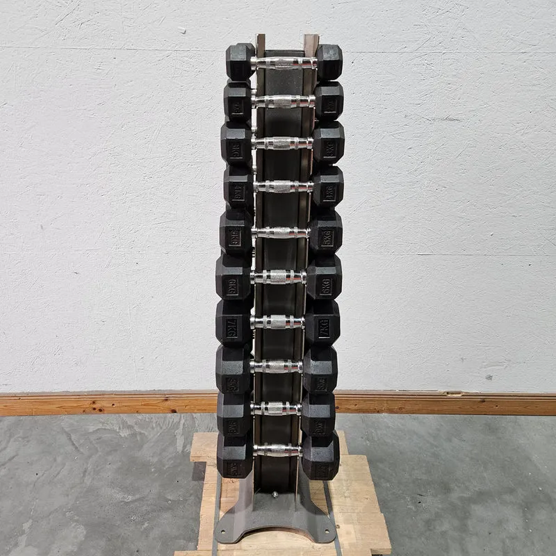 Gummi HEX Hantelsatz Paare 1-10kg, 10 Paare inkl. Ständer von Gymleco, Rahmenfarbe Anthrazit, Hexagonal Kurzhanteln, gebraucht mit Gebrauchsspuren