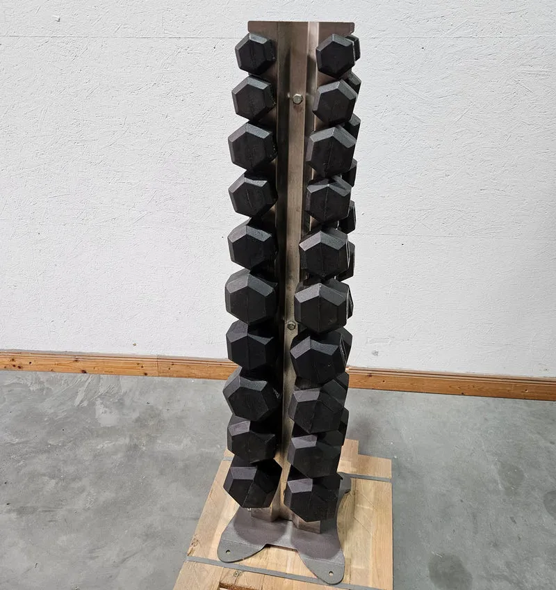 Gummi HEX Hantelsatz Paare 1-10kg, 10 Paare inkl. Ständer von Gymleco, Rahmenfarbe Anthrazit, Hexagonal Kurzhanteln, gebraucht mit Gebrauchsspuren