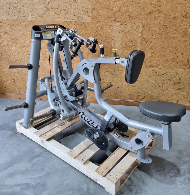 Hoist Roc-IT Mid Row, RPL-5203 Rudermaschine mit Bruststütze, Lat-Rudern, Roc IT Plate loaded Serie, Rahmenfarbe Silber, gebraucht - überholter Zustand