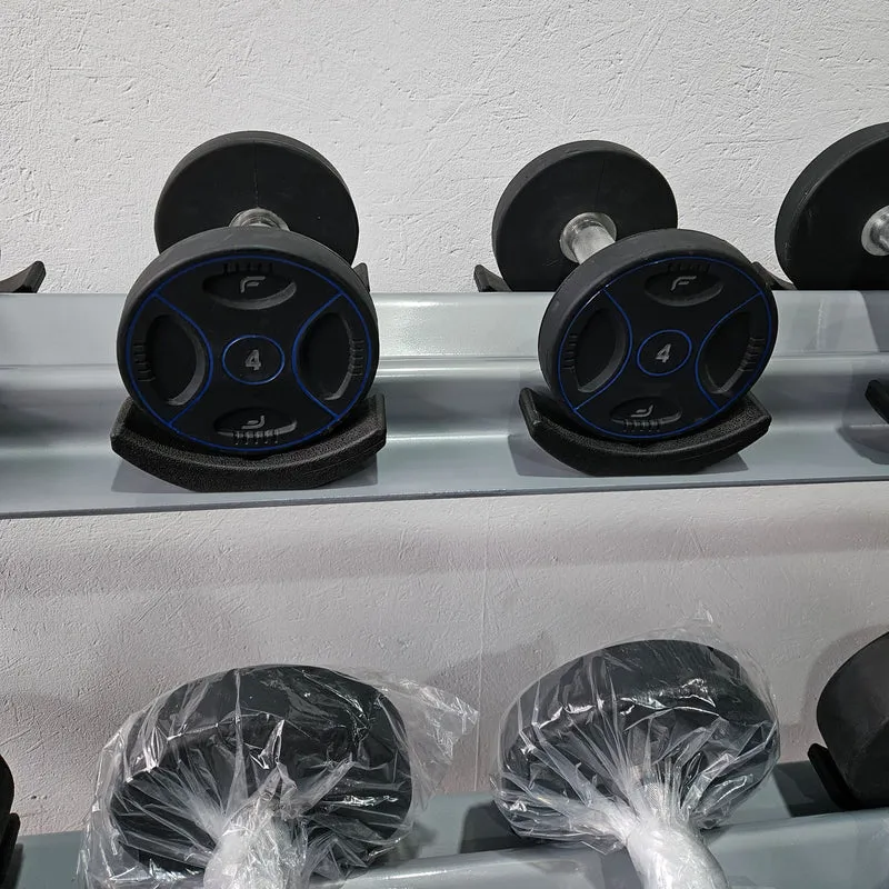 Matrix bzw Franziski Sport PU Polyurethan Kurzhantelsatz von 2 bis 20kg in 2kg Stufen ( 10 Paare ) Farbe Schwarz-Blau, inkl. Matrix Kurzhantelablage (sehr stabil), gebraucht - sehr guter Zustand