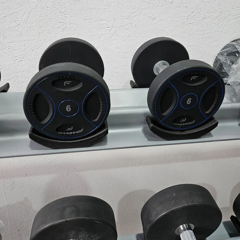 Matrix bzw Franziski Sport PU Polyurethan Kurzhantelsatz von 2 bis 20kg in 2kg Stufen ( 10 Paare ) Farbe Schwarz-Blau, inkl. Matrix Kurzhantelablage (sehr stabil), gebraucht - sehr guter Zustand