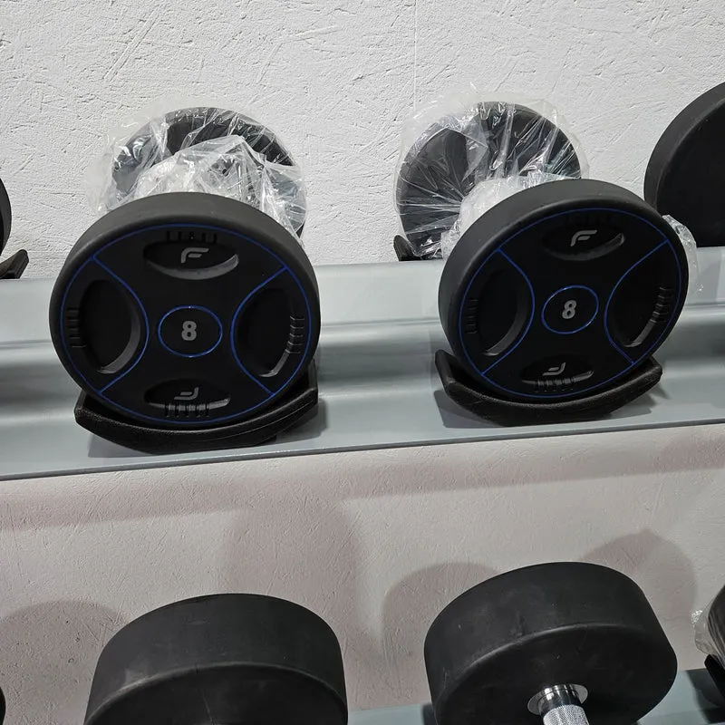 Matrix bzw Franziski Sport PU Polyurethan Kurzhantelsatz von 2 bis 20kg in 2kg Stufen ( 10 Paare ) Farbe Schwarz-Blau, inkl. Matrix Kurzhantelablage (sehr stabil), gebraucht - sehr guter Zustand