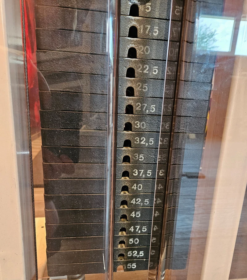 Gym80 Kabelzug höhenverstellbar, zwei Auszüge, Seilzug, Zugapparat 55kg, Rahmenfarbe Weiß, gebraucht - geprüfter Zustand mit Gebrauchsspuren