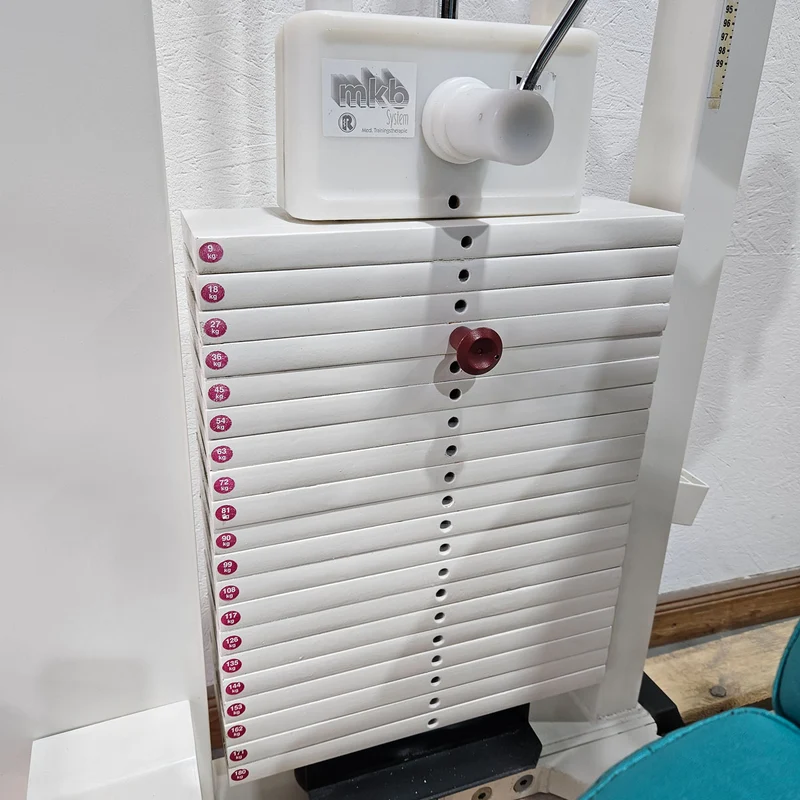 MKB Keller Funktionsstemme, Beinpresse verstellbar sitzend - liegend, Kippkreisel, 180kg Gewichtsblock, Farbe Weiß, gebraucht - überholter Zustand