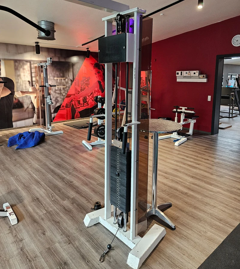 Gym80 - 2x Kabelzug, Cable Crossover, Seilzug von oben und unten, Oldschool Bodybuilding, Rahmenfarbe Weiß, gebraucht - geprüfter Zustand mit Gebrauchsspuren
