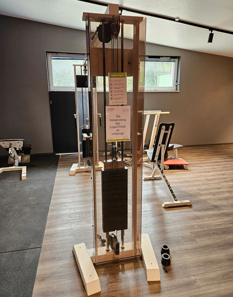 Gym80 - 2x Kabelzug, Cable Crossover, Seilzug von oben und unten, Oldschool Bodybuilding, Rahmenfarbe Weiß, gebraucht - geprüfter Zustand mit Gebrauchsspuren