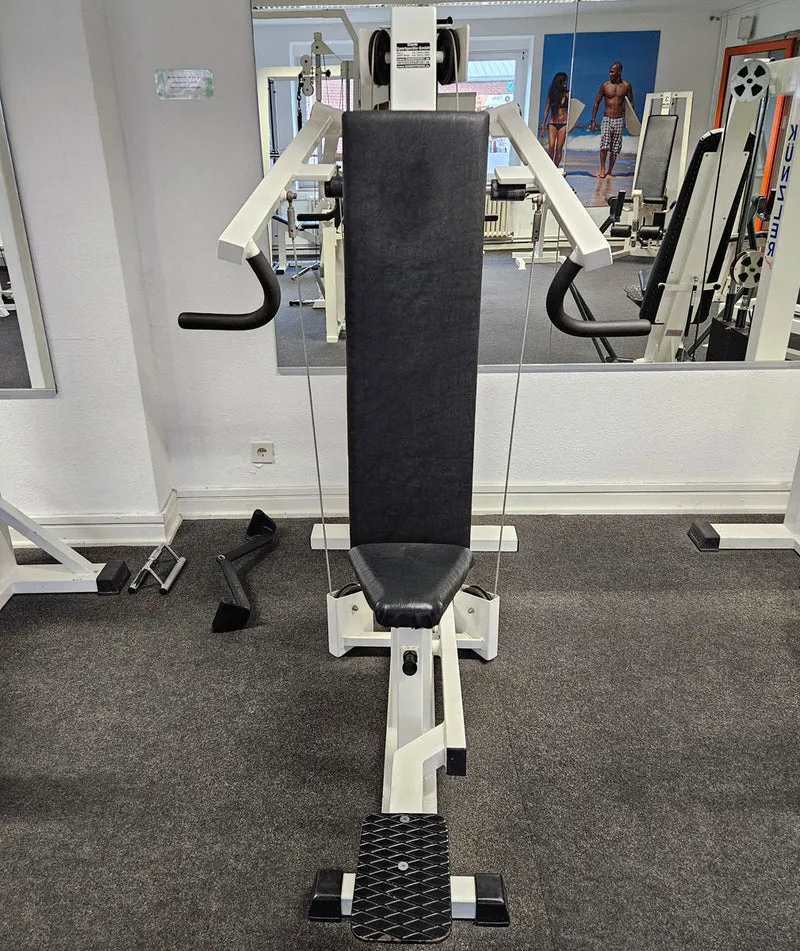 Künzler Schulterpresse Bilateral, Overheadpress, Shoulder Press, Einstiegshilfe, Oldschool Bodybuilding Kraftgerät, Rahmenfarbe Weiß, gebraucht und geprüft mit Gebrauchsspuren